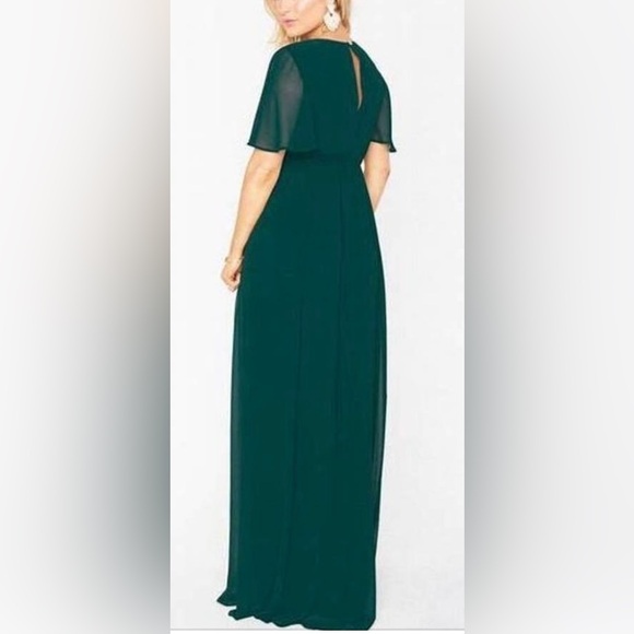 NWT SHOW ME YOUR MUMU EMILY EMPIRE MAXI DRESS EMERALD CHIFFON XXS - Picture 2 of 4